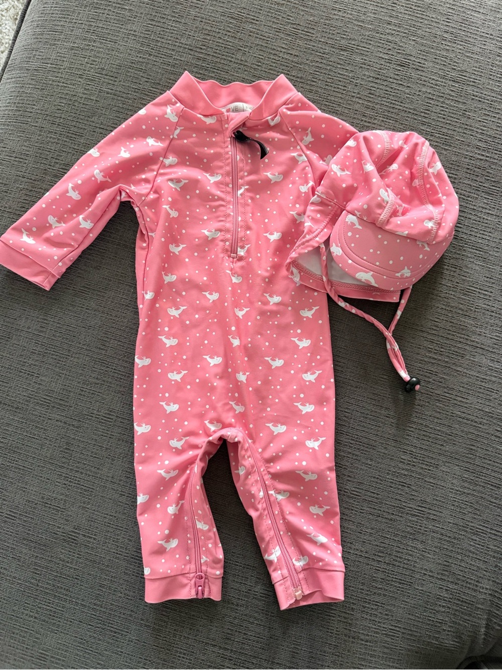 Long Sleeve and Long Pants Pink Whale Print Kids One-Piece Rash Guard with Hat